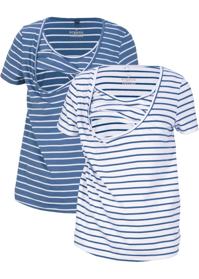 Umstandsshirt / Stillshirt, 2er Pack mit Bio-Baumwolle in blau von vorne - bpc bonprix collection