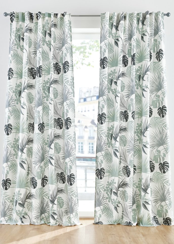Baumwoll Vorhang mit Blätterdruck (1er Pack) in weiß - bpc living bonprix collection