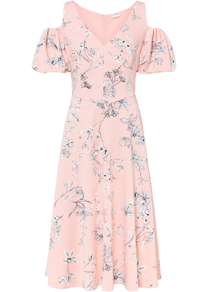 Kleid mit Puffärmeln in rosa von vorne - BODYFLIRT