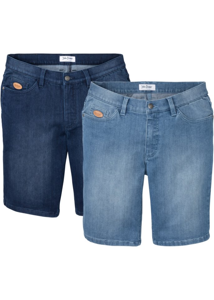 Ultra-Soft-Jeans-Bermuda, Regular Fit (2er Pack) in blau von vorne - John Baner JEANSWEAR