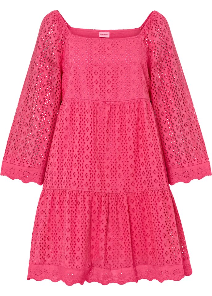 Kleid mit Lochstickerei in pink von vorne - BODYFLIRT