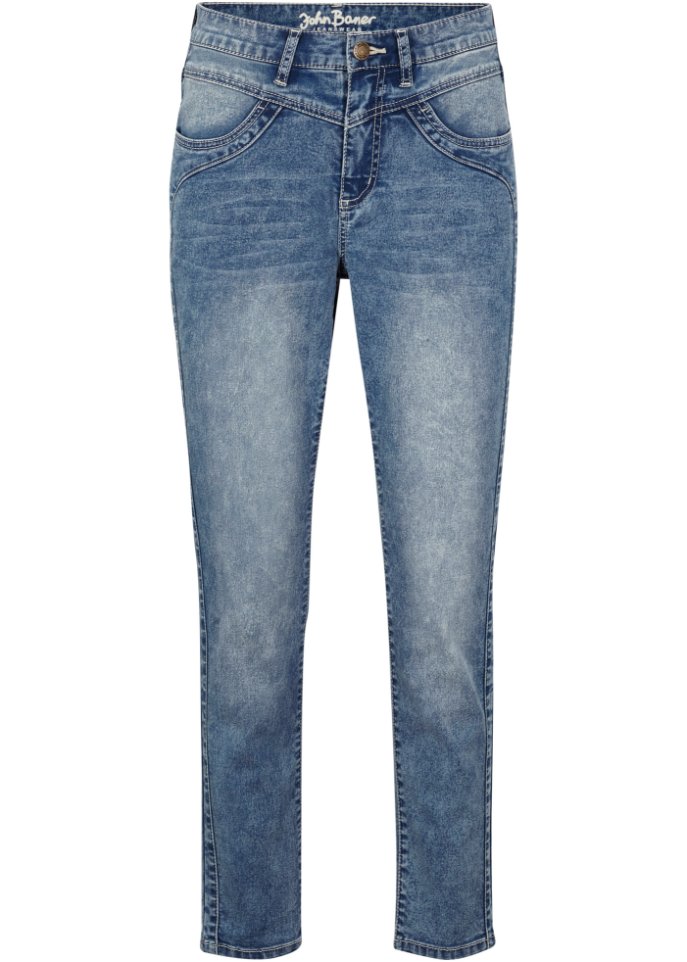 Slim Fit Shaping-Super-Stretch-Jeans, knöchelfrei in blau von vorne - John Baner JEANSWEAR