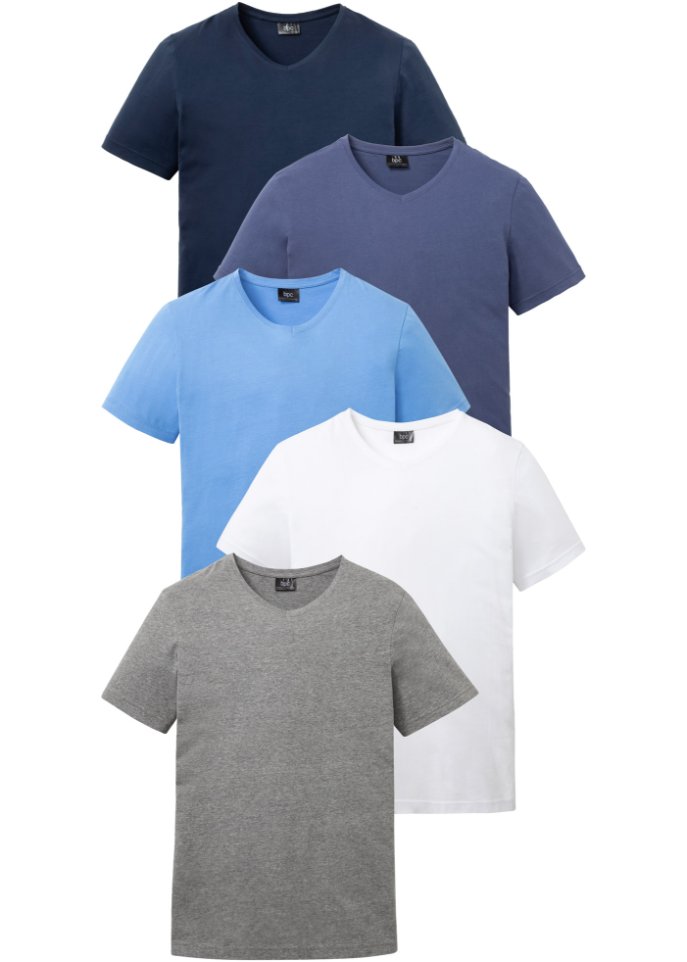 T-Shirt mit V-Ausschnitt (5er Pack) in weiß von vorne - bpc bonprix collection