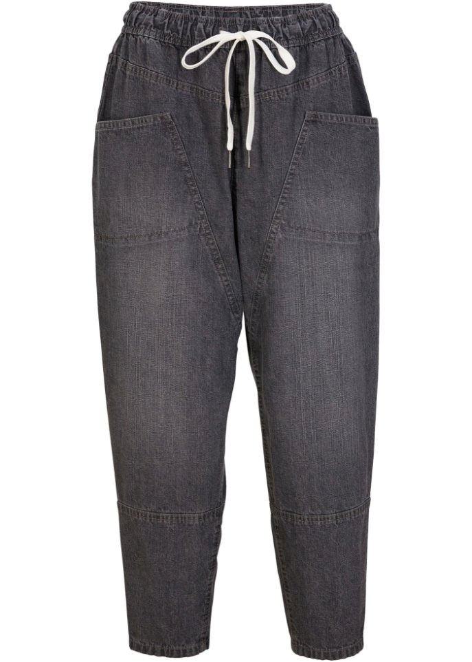 O-Shape Jeans mit großen Taschen und Bequembund , 7/8 Länge in grau von vorne - bpc bonprix collection