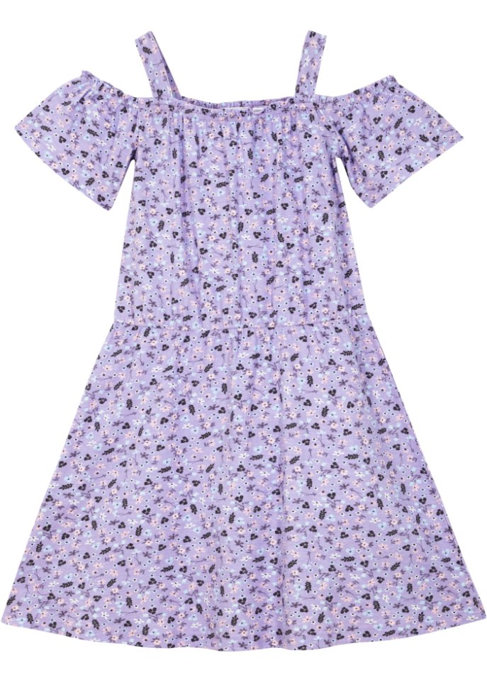 Mädchen Jerseykleid mit Carmenausschnitt in lila von vorne - bpc bonprix collection