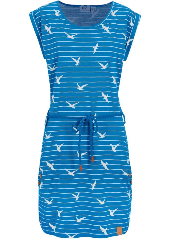 Shirtkleid mit Flügelärmeln und Druck in blau von vorne - bpc bonprix collection