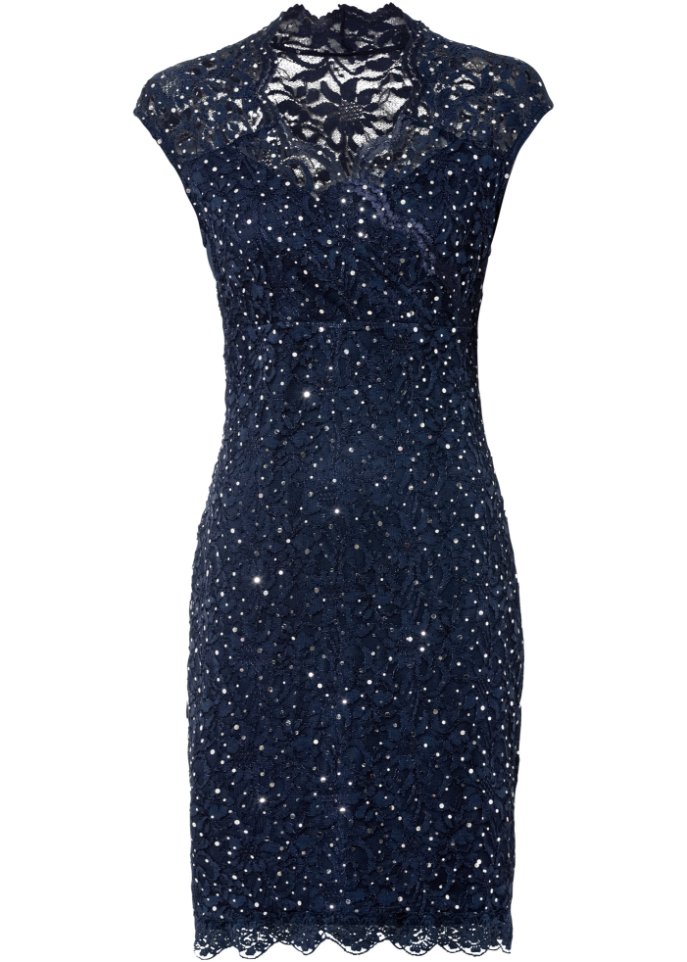 Spitzen-Kleid mit Pailetten in blau von vorne - BODYFLIRT boutique