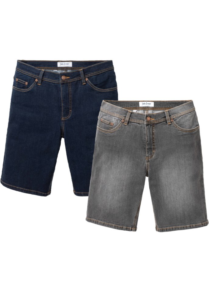 Stretch-Jeans-Bermuda, Regular Fit (2er Pack) in grau von vorne - John Baner JEANSWEAR