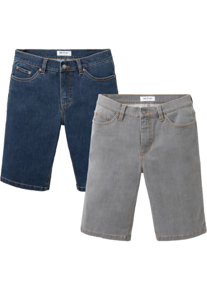 Stretch-Jeans-Bermuda m. Komfortschnitt, Regular (2er Pack) in grau von vorne - John Baner JEANSWEAR