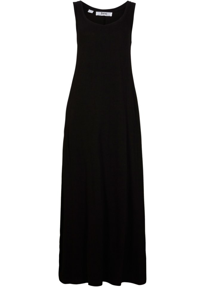 Maxi-Jersey-Kleid mit Seitentaschen und Seitenschlitzen, aus Baumwoll- Viskose Mischung in schwarz von vorne - bpc bonprix collection
