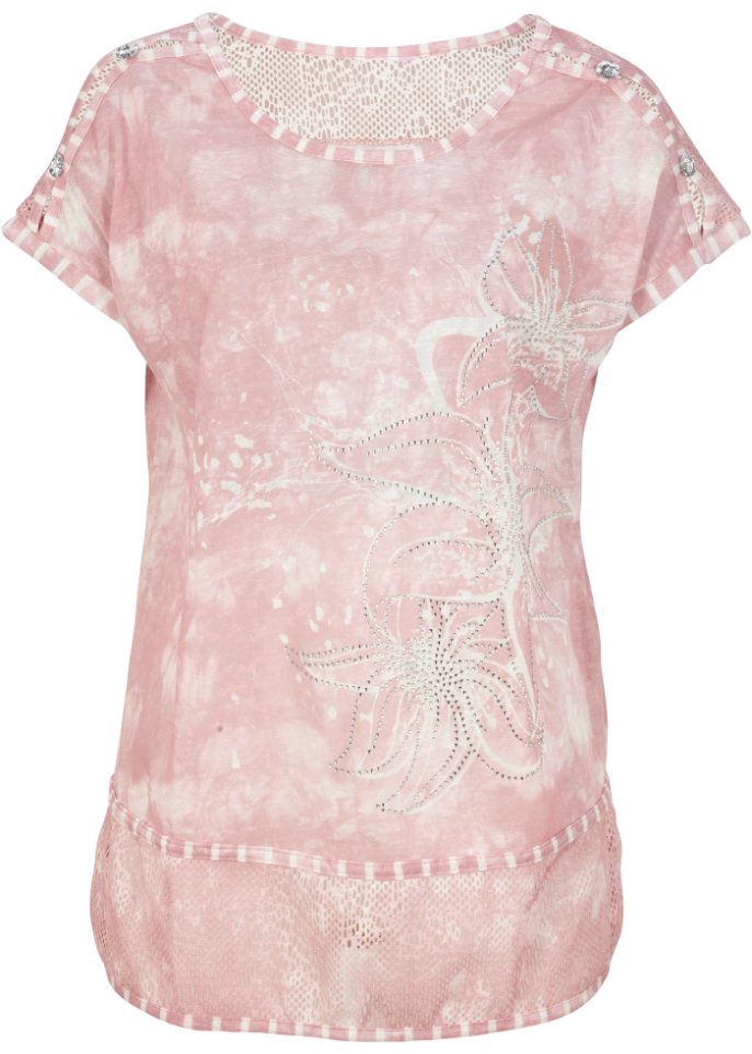 Shirt mit Batikeffekt und Steinchen in lila von vorne - bpc selection premium