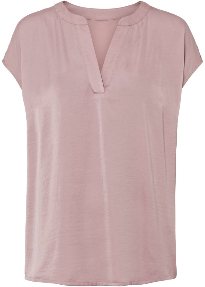 Satin-Bluse aus recyceltem Polyester in rosa von vorne - BODYFLIRT