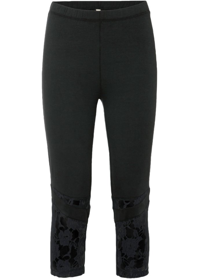 Leggings mit Spitze in schwarz von vorne - BODYFLIRT boutique