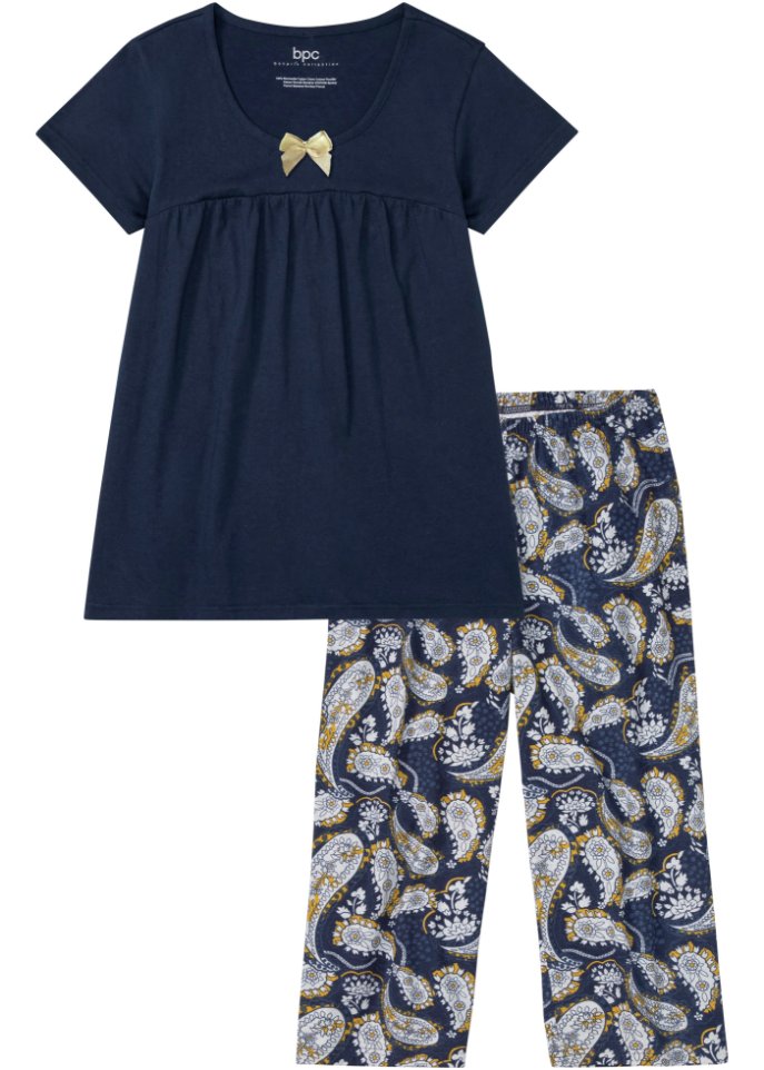 Capri Pyjama in blau von vorne - bpc bonprix collection