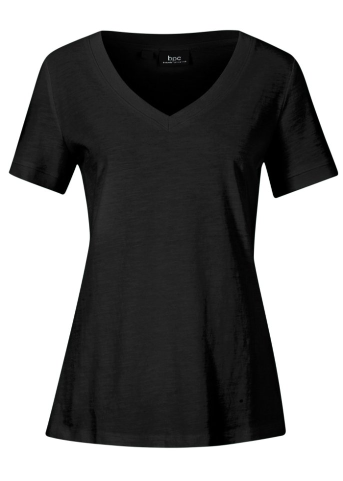 T-Shirt mit V-Ausschnitt in schwarz von vorne - bpc bonprix collection