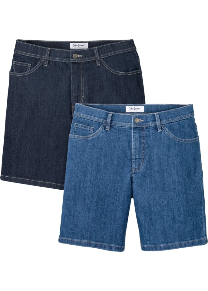 Stretch-Jeans-Shorts, Regular Fit (2er Pack) in blau von vorne - John Baner JEANSWEAR