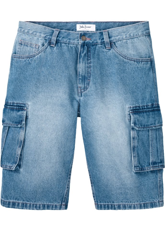 Cargo-Jeans-Bermuda, Loose Fit in blau von vorne - John Baner JEANSWEAR