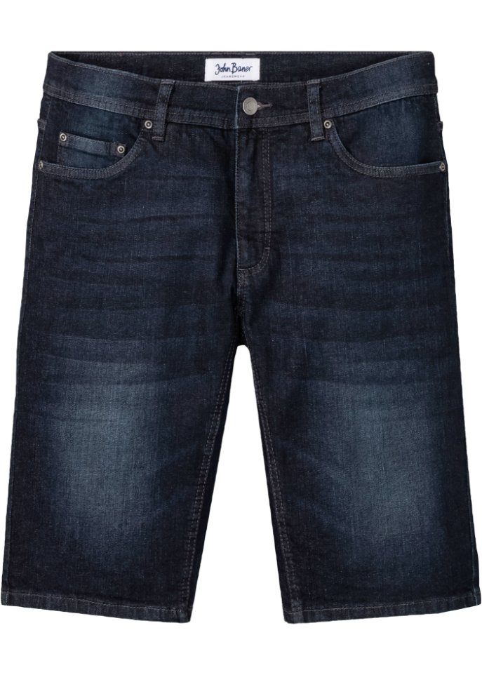 Stretch-Jeans-Bermuda mit verstärktem Schritt, Regular Fit in blau von vorne - John Baner JEANSWEAR