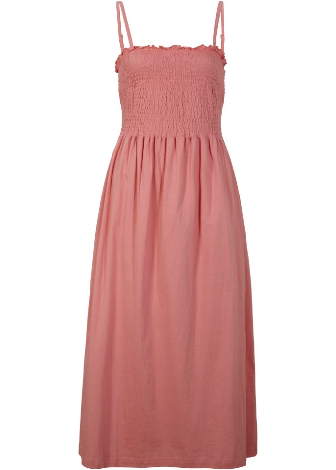 Jersey-Kleid mit Smock, wadenbedeckt in rosa von vorne - bpc bonprix collection