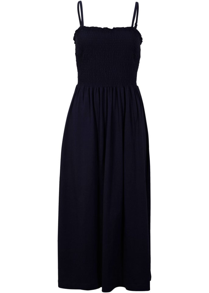Jersey-Kleid mit Smock, wadenbedeckt in blau von vorne - bpc bonprix collection