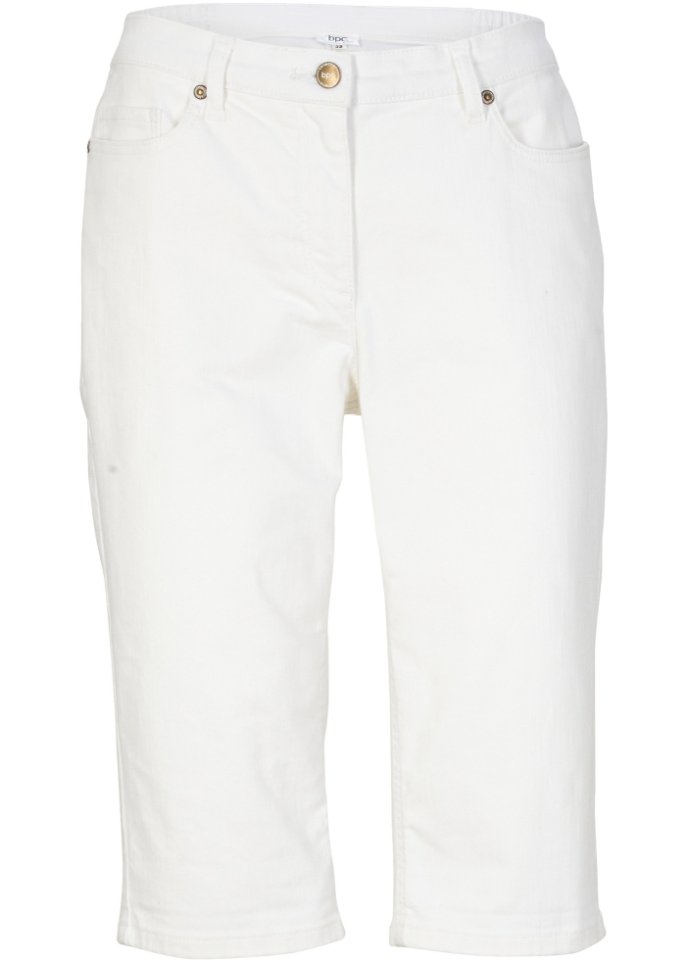Stretch-Jeans-Bermuda mit gekrempeltem Saum in weiß von vorne - bpc bonprix collection