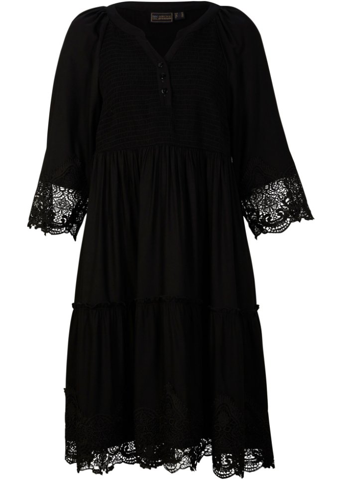 Hemdblusenkleid mit Spitze in schwarz von vorne - bpc selection
