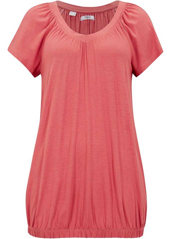 Shirt mit V-Ausschnitt, kurzarm in rosa von vorne - bpc bonprix collection