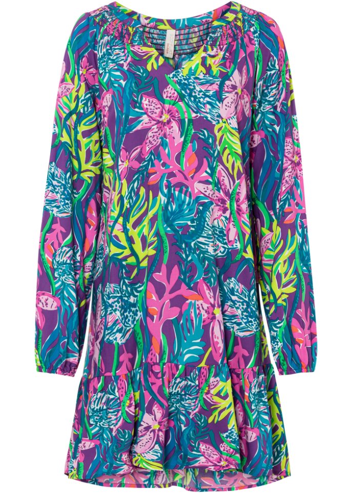 Tunika-Kleid aus nachhaltiger Viskose in lila von vorne - BODYFLIRT boutique