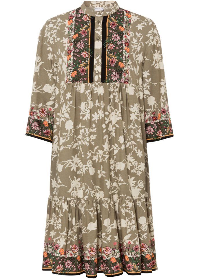 Tunika-Kleid aus nachhaltiger Viskose in beige von vorne - BODYFLIRT