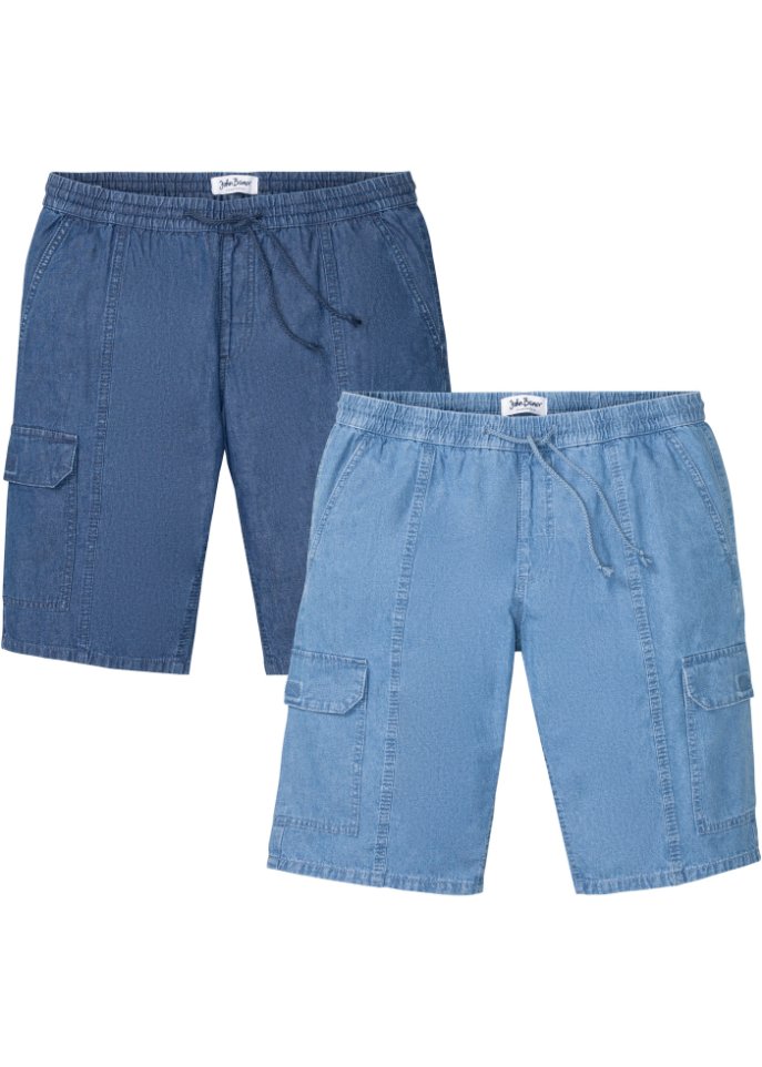 Jeans-Schlupf-Bermuda mit Cargotaschen, Loose Fit (2er Pack) in blau von vorne - John Baner JEANSWEAR