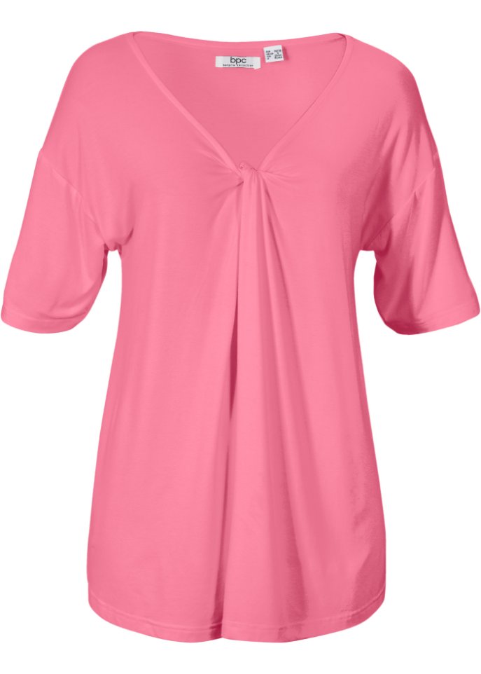 Shirt mit Knotendetail aus Viskose in pink von vorne - bpc bonprix collection