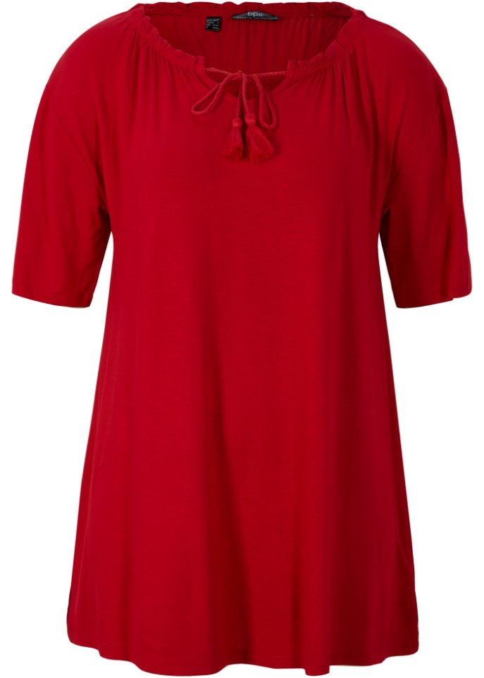 Jersey-Tunika Shirt mit Bindeband in rot von vorne - bpc bonprix collection