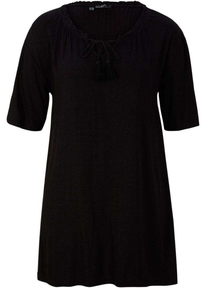 Jersey-Tunika Shirt mit Bindeband in schwarz von vorne - bpc bonprix collection