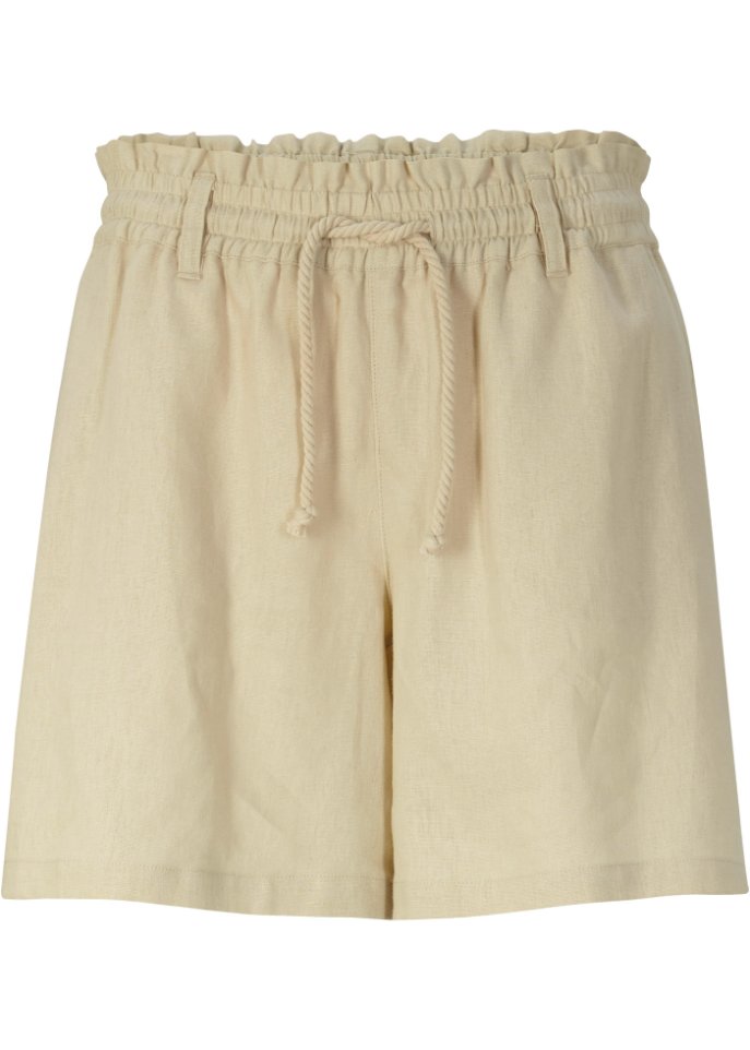 Leinen-Paperbag-Shorts in beige von vorne - bpc bonprix collection