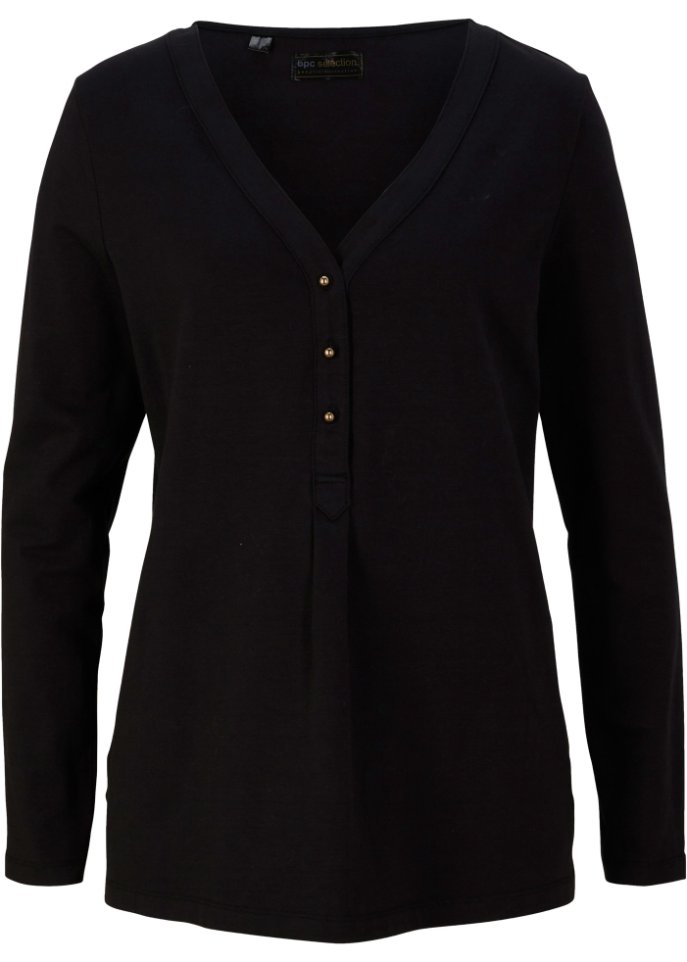 Langarmshirt mit Knöpfen in schwarz von vorne - bpc selection