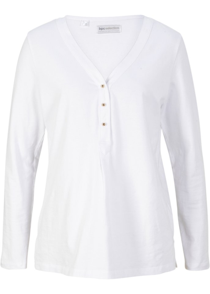 Langarmshirt mit Knöpfen in weiß von vorne - bpc selection