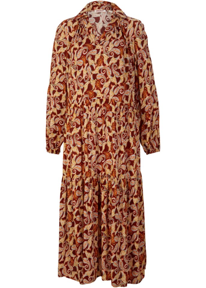 Crinkle-Kaftan-Kleid in braun von vorne - John Baner JEANSWEAR