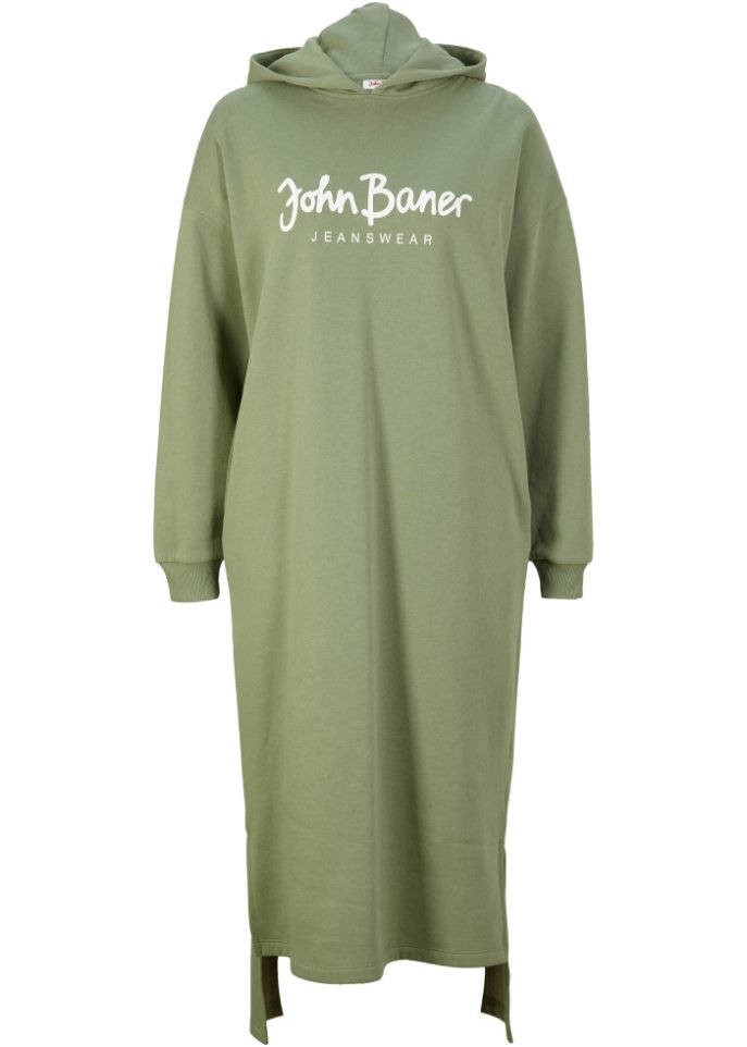 Kapuzen-Sweatkleid, oversized in grün von vorne - John Baner JEANSWEAR