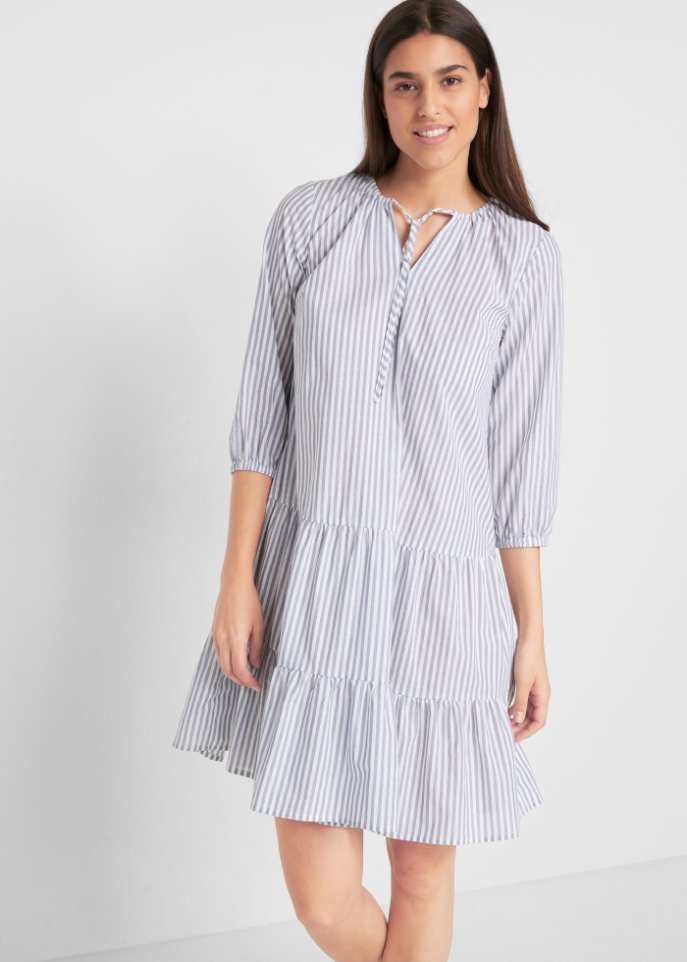 Luftiges Tunika-Kleid mit Streifen Damen - - | bonprix blau