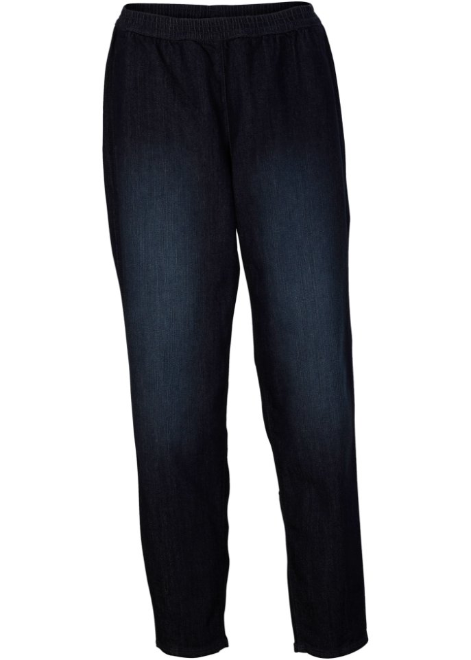 Jeans mit High-Waist-Bequembund, Karotte in blau von vorne - bpc bonprix collection