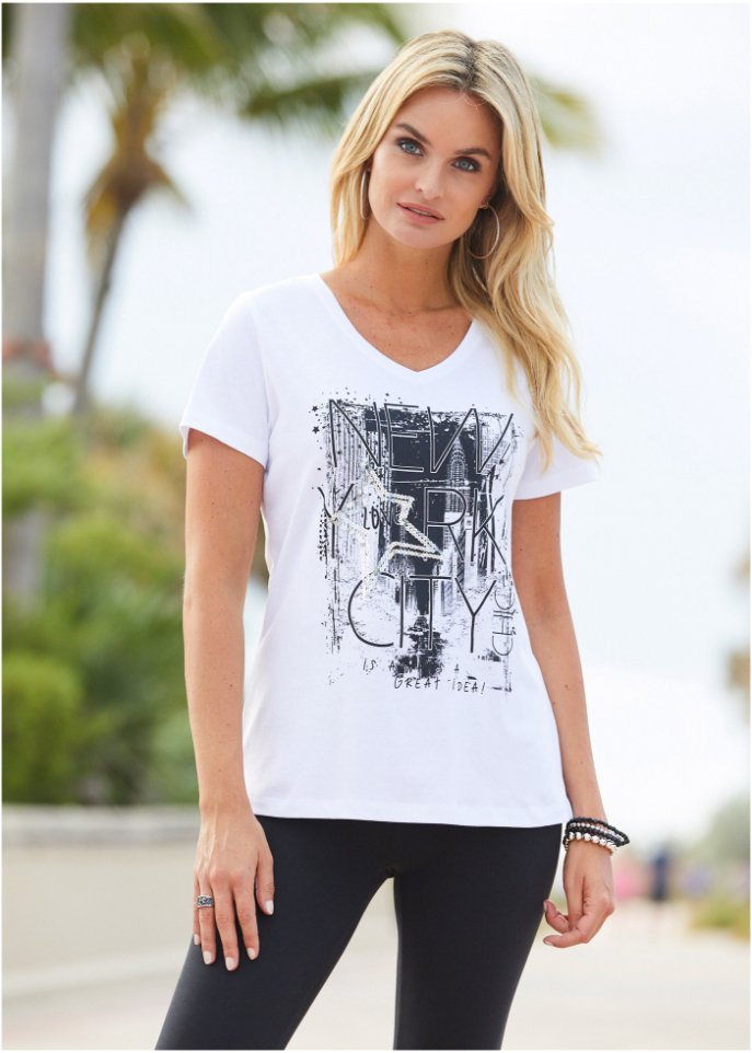 NoName T-Shirt Rabatt 83 % DAMEN Hemden & T-Shirts Pailletten Weiß S 