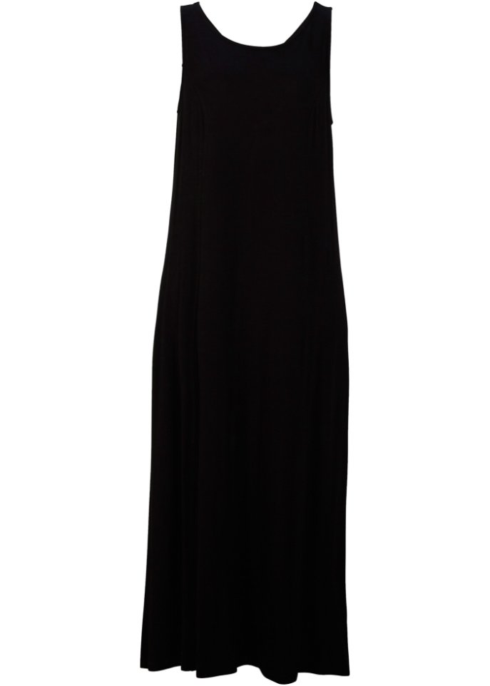 Langes Jerseykleid mit nachhaltiger Viskose in schwarz von vorne - bpc bonprix collection