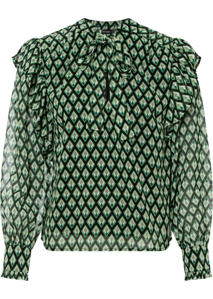 Bluse mit Volants in grün von vorne - BODYFLIRT