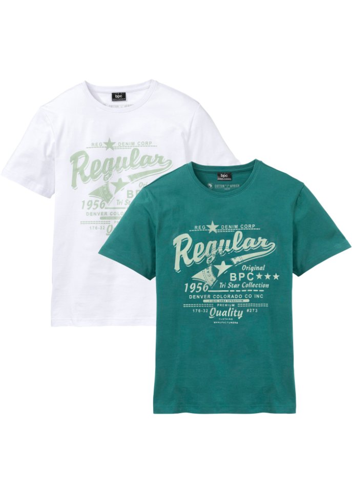 T-Shirt (2er Pack) in grün von vorne - bpc bonprix collection