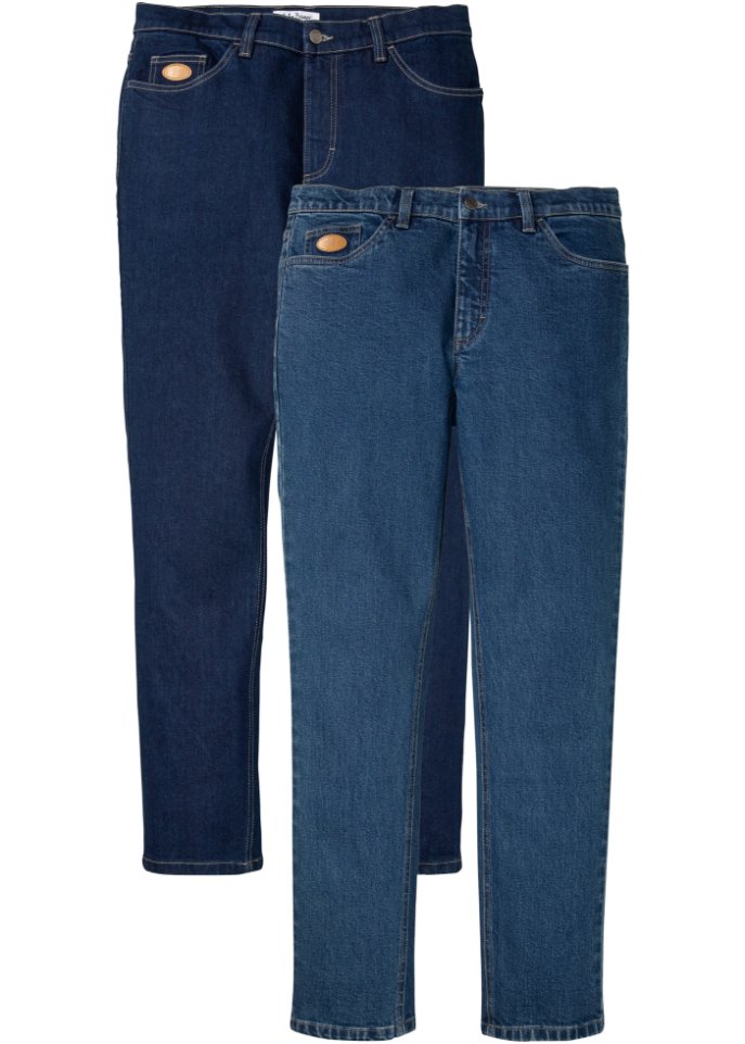 Regular Fit Stretch-Jeans mit recycelter Baumwolle, Straight (2er Pack) in blau von vorne - John Baner JEANSWEAR