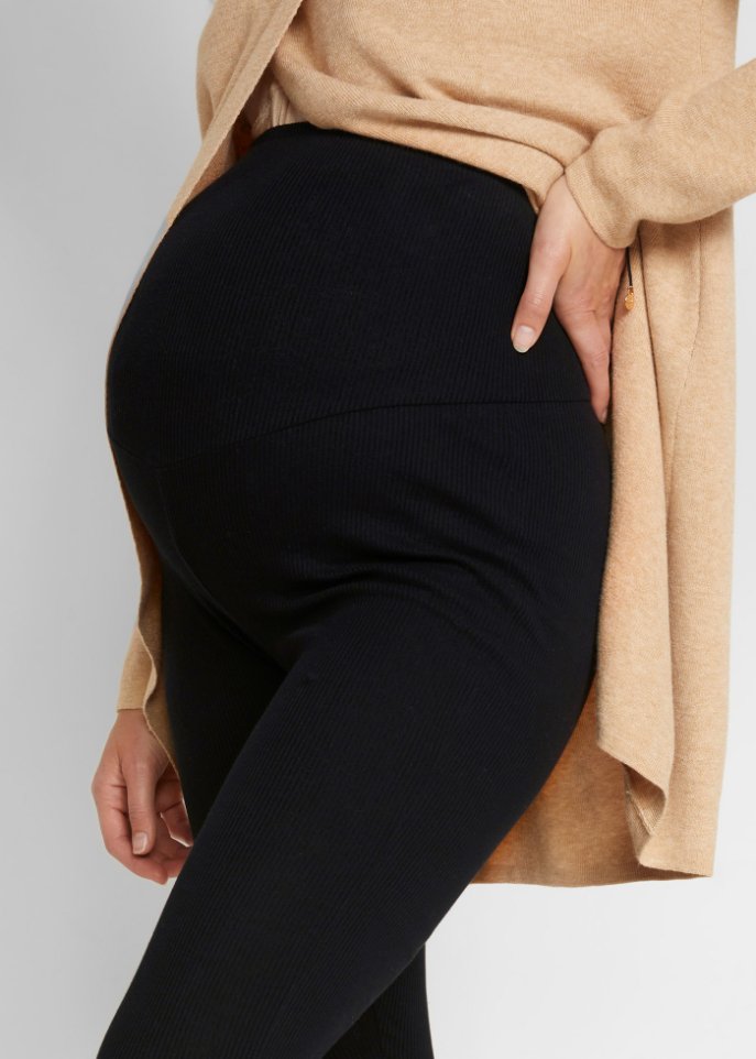 Bequeme gerippte Leggings für die Schwangerschaft - schwarz