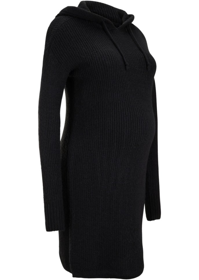 Strick-Umstandskleid mit Kapuze in schwarz von vorne - bpc bonprix collection