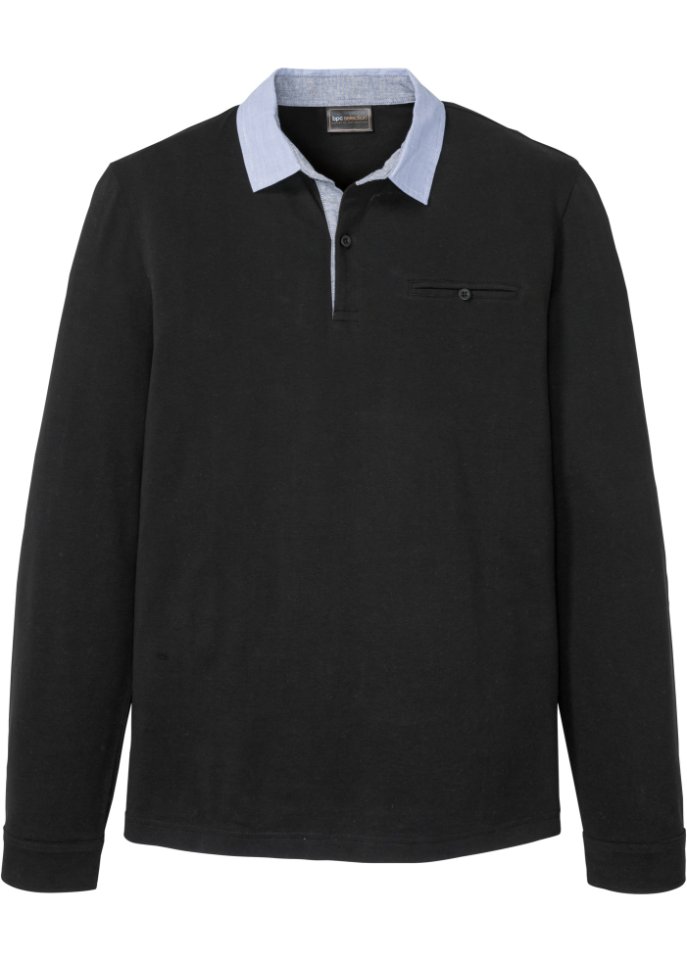 Piqué-Poloshirt Langarm in schwarz von vorne - bpc selection