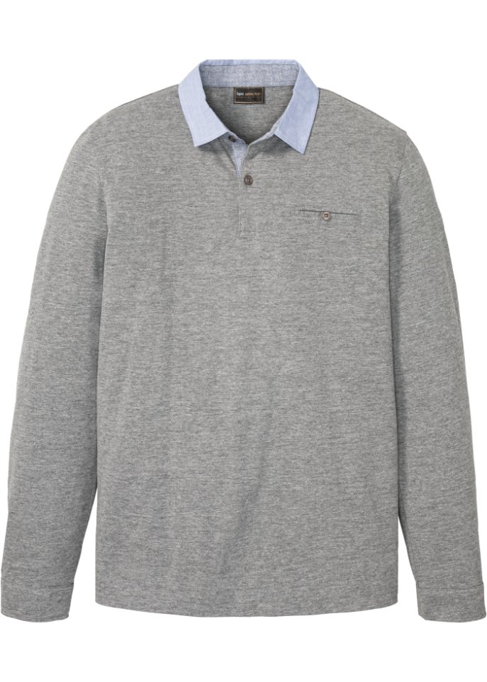 Piqué-Poloshirt Langarm in grau von vorne - bpc selection