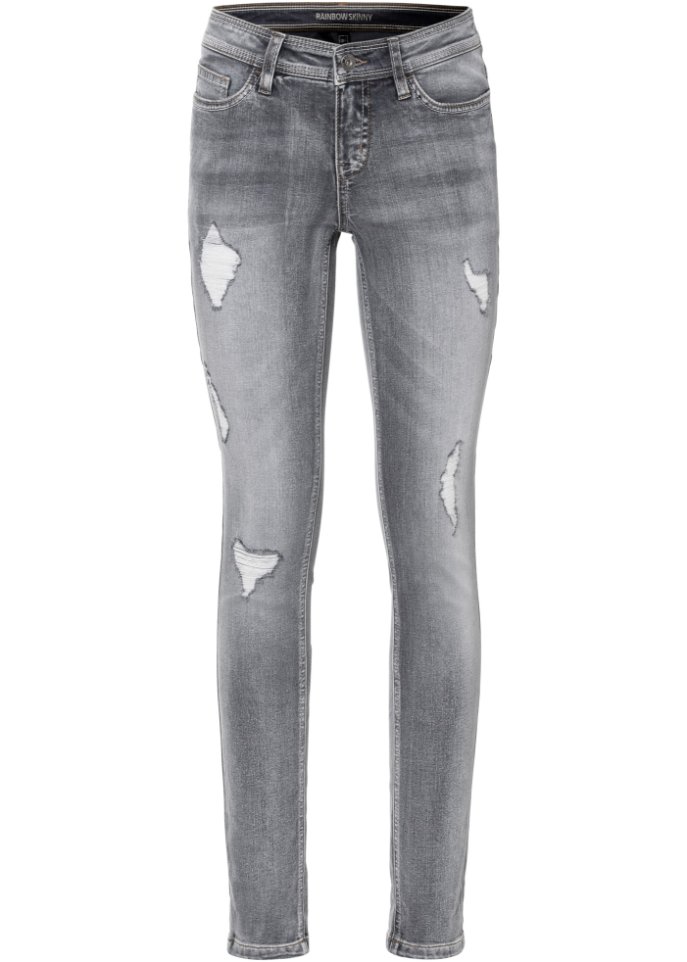 Skinny-Jeans mit Destroy-Effekten in blau von vorne - RAINBOW